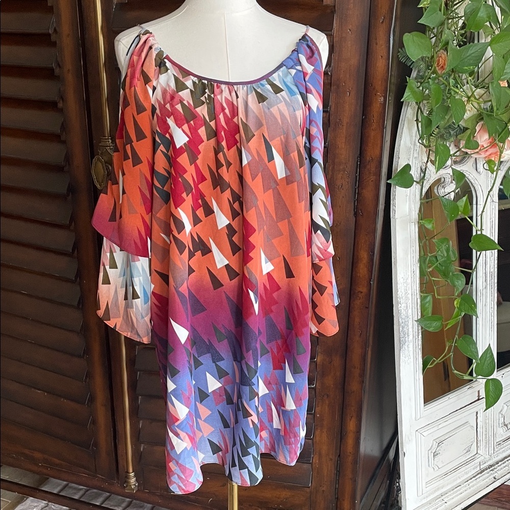 Romeo Juliet Couture Geometric Multicolor Adjustable Off-Shoulder Dress Large